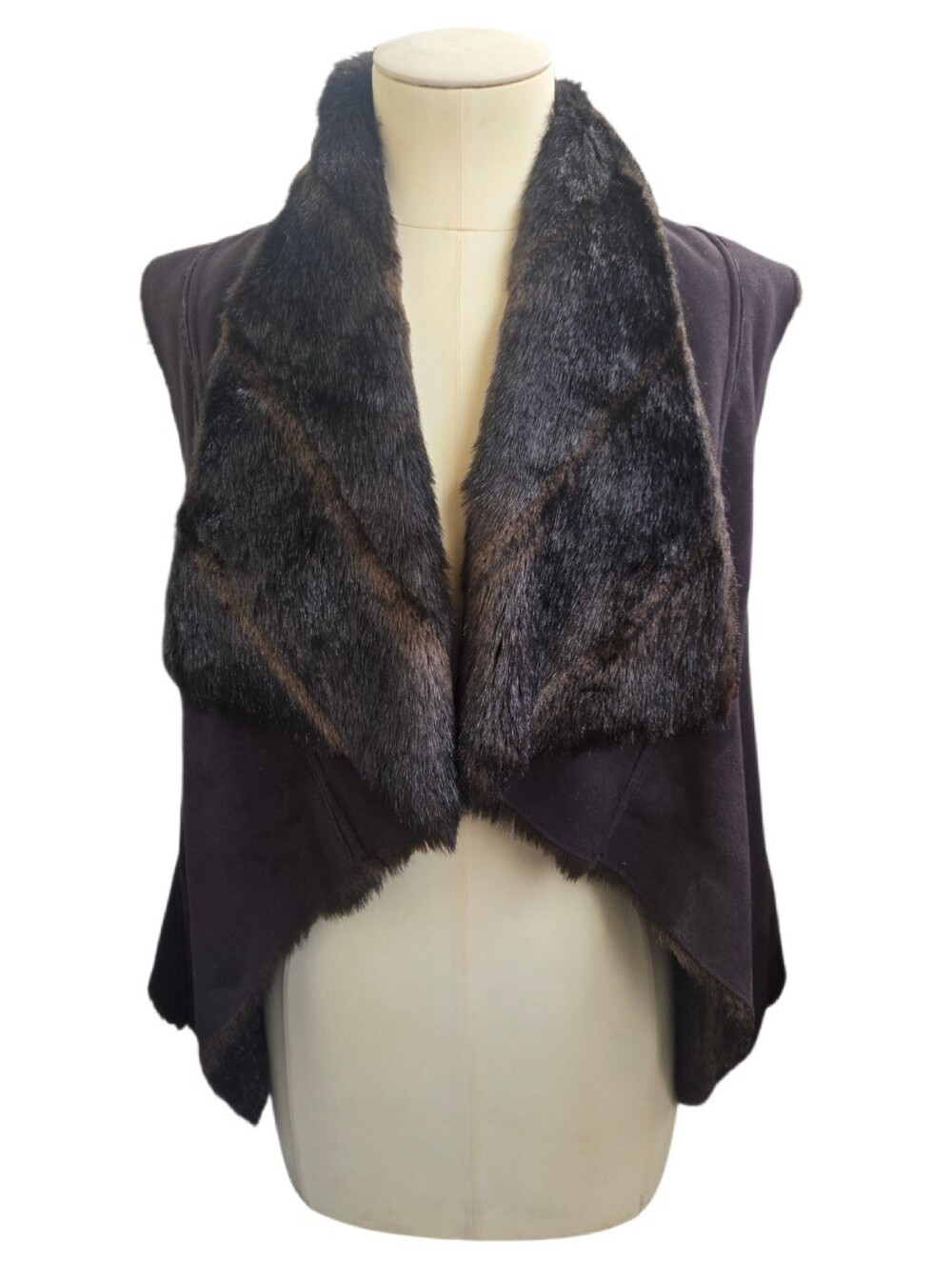 BEBE Faux Fur Reversible Vest Size S Dark Brown